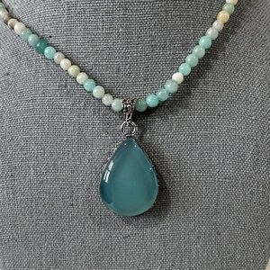 Green Chalcedony Silver Plated and Mixed Genuine Gemstone Beaded Necklace